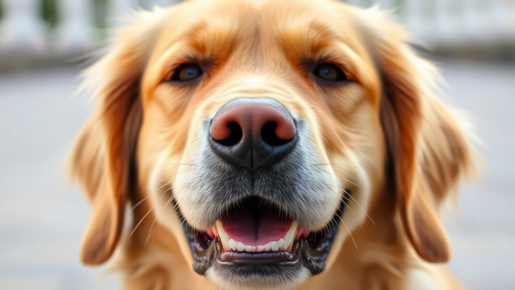 Close-up of a golden retriever's face showing calm, happy expression with soft eyes and relaxed ears, natural outdoor lighting, no collar visible