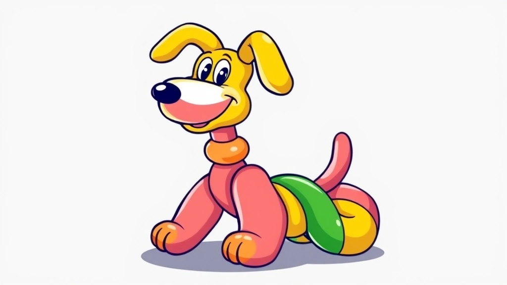 balloon dog - Cartoon illustration of a colorful twisted balloon dog with a happy expression,