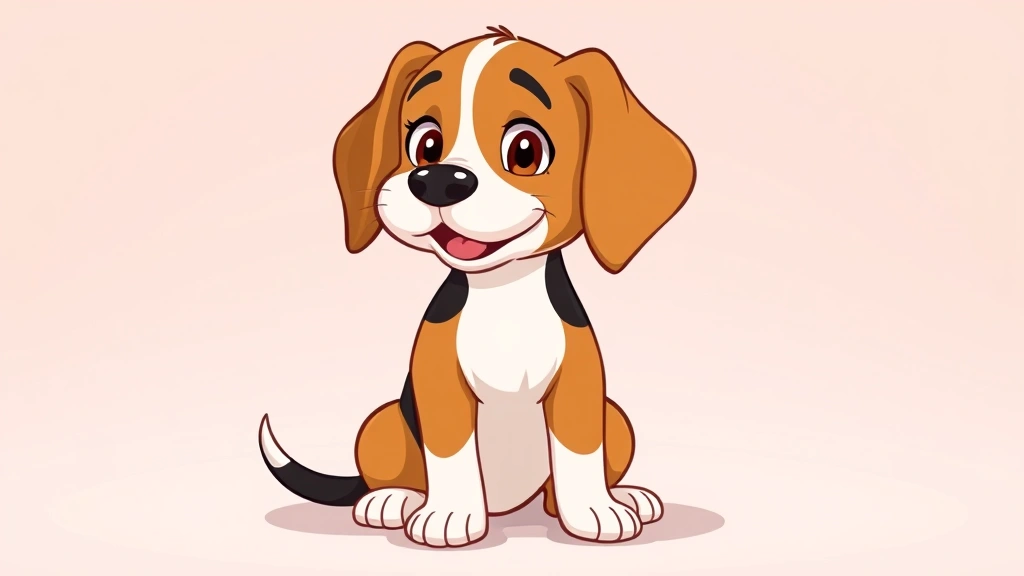beagle dog animal - A cartoon beagle puppy with floppy ears sitting attentively, looking curious and