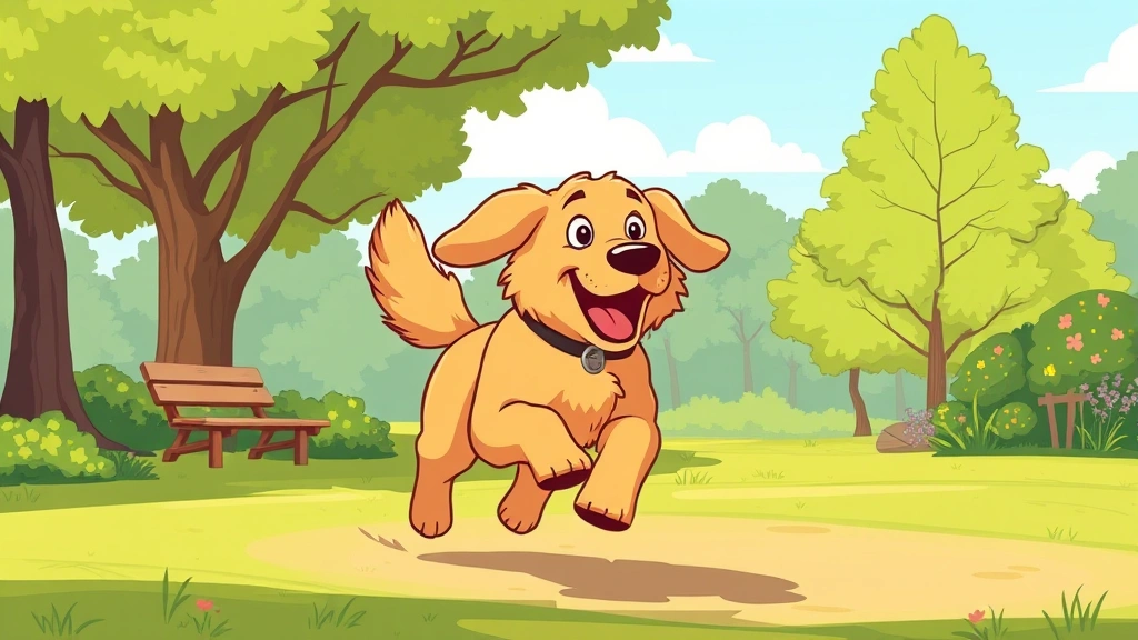 best joint supplement for dogs - Cartoon illustration of a happy golden retriever running and playing in a sunny