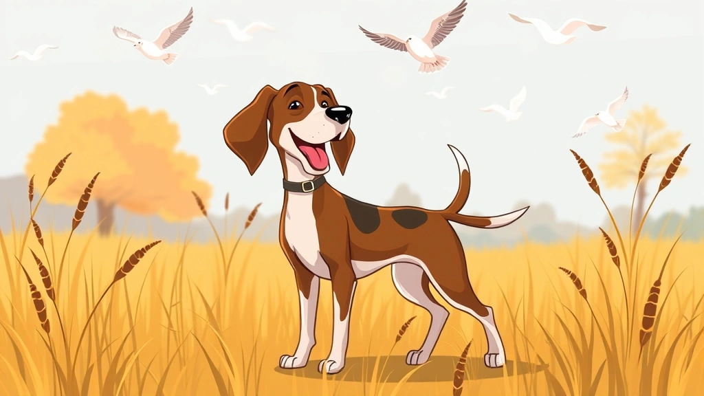 bird dog whiskey - Cartoon illustration of a hunting pointer dog in an alert stance in a field with