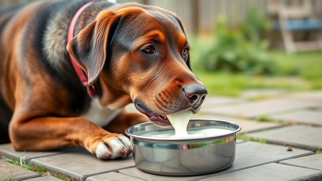 Adult Labrador eating from stainless steel bowl containing plain yogurt, outdoor backyard setting, healthy dog enjoying safe dairy alternative treat