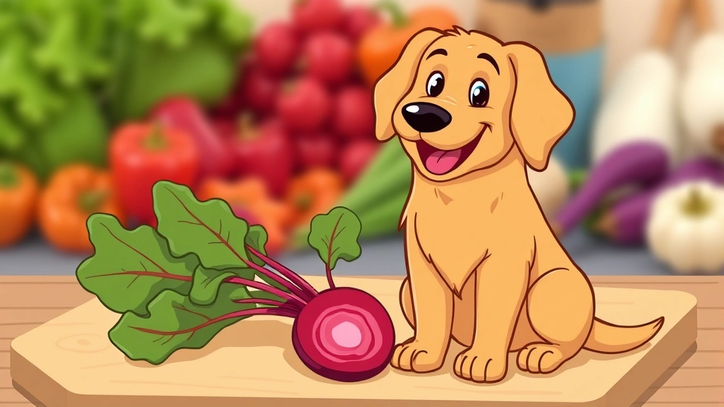can dogs eat beets - A happy golden retriever sitting next to a fresh, whole red beet on a light wood