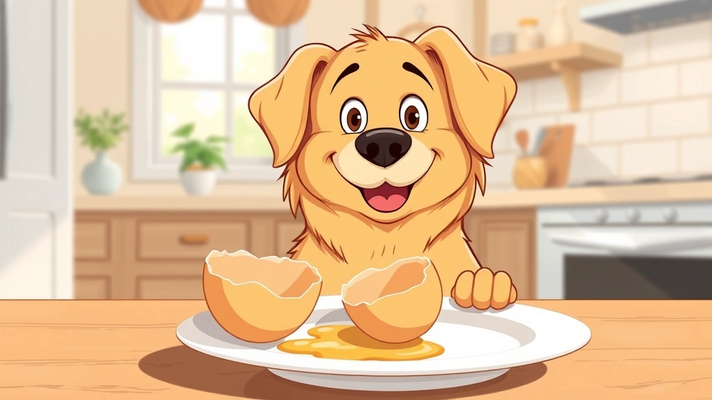 can dogs eat egg shells - A cartoon illustration of a happy medium-sized golden dog with a friendly expres