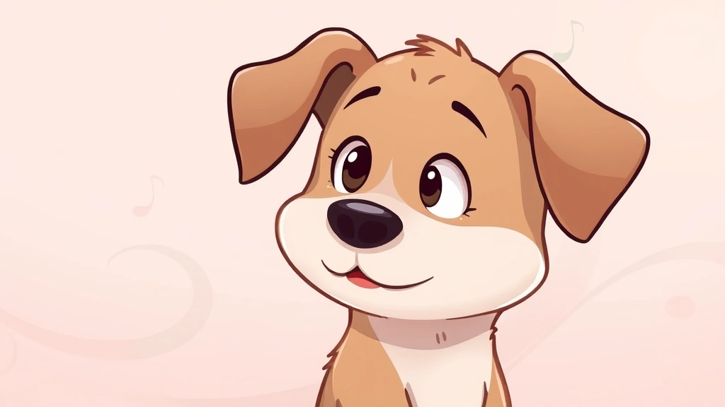 can dogs have autism - A cartoon dog with a gentle expression looking slightly away, surrounded by soft