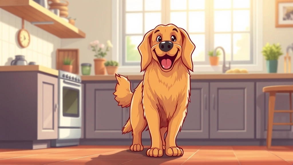 can dogs have olive oil - Cartoon illustration of a happy golden retriever with a glossy, shiny coat stand