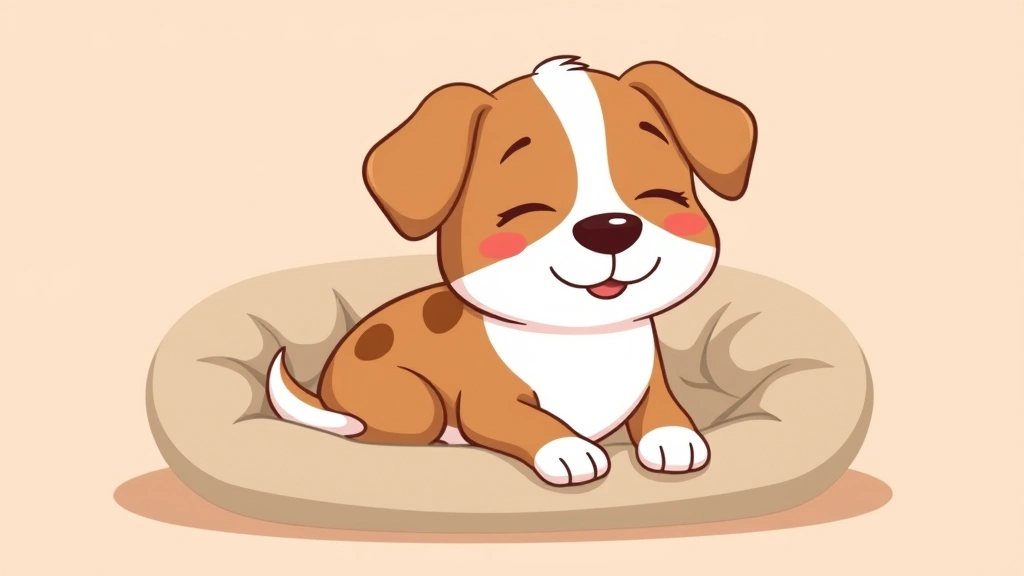 do dogs get menstrual periods - Cartoon illustration of a happy female dog with a gentle smile, sitting peaceful