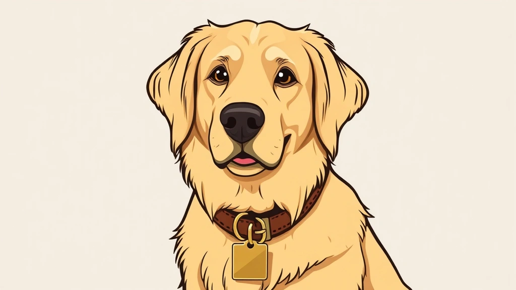 dog and collars - Cartoon illustration of a golden retriever wearing a stylish leather collar with