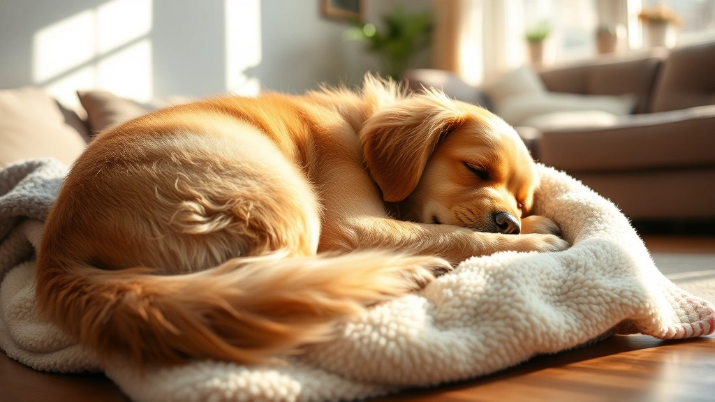 dog blanket - A cozy golden retriever curled up on a soft fleece blanket in a sunlit corner of