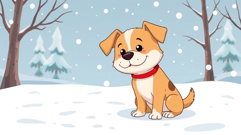 dog coats - Cartoon illustration of a small dog shivering in winter snow with trees and snow