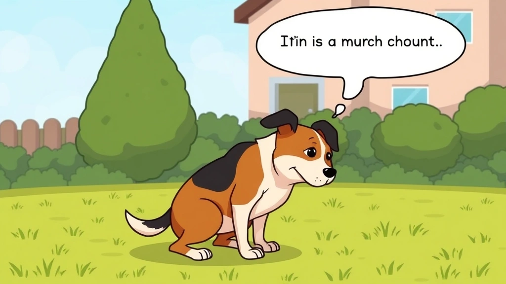 dog constipation - A cartoon illustration of a dog straining while squatting in a grassy yard, with