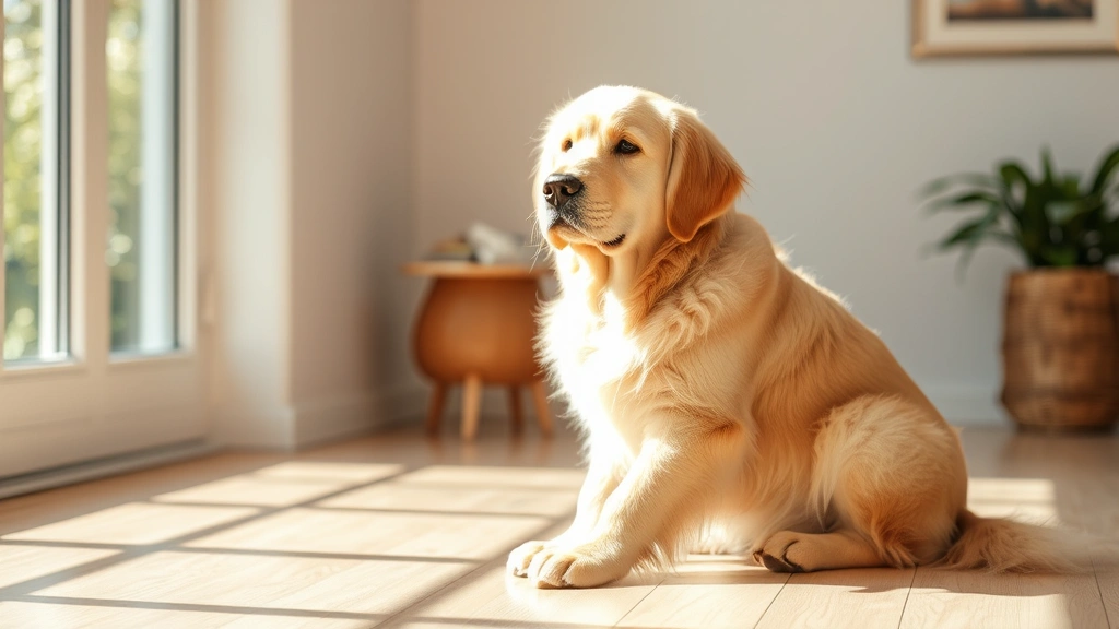 dog dandruff - A fluffy golden retriever sitting in a sunlit room