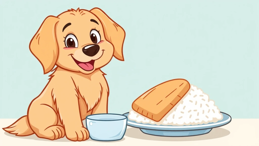 dog diarrhea treatment - cartoon illustration of a happy golden retriever sitting next to a water bowl an