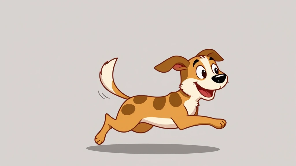 dog drawing easy - Cartoon dog in playful running pose with tail up, happy expression, no text or n
