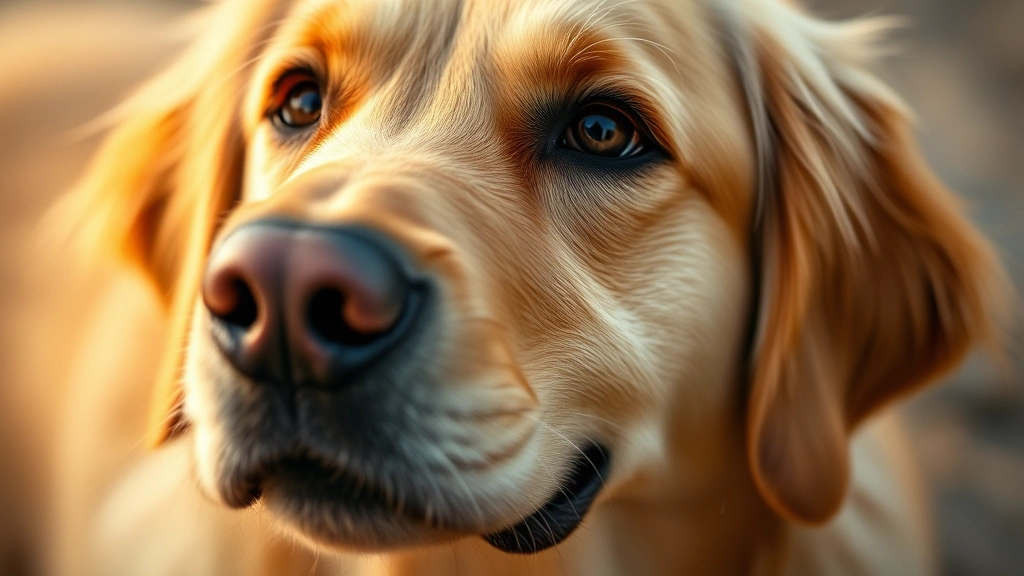 dog eye infection - A friendly golden retriever with one eye slightly red and watery, looking at the