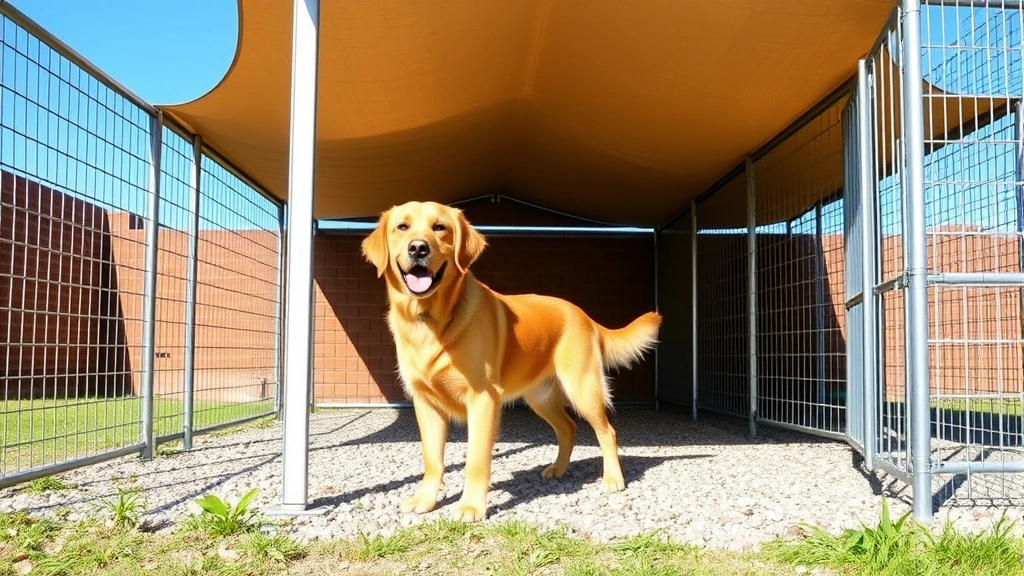 dog kennels outdoor dog kennels - A golden retriever happily standing in a spacious outdoor metal run kennel with