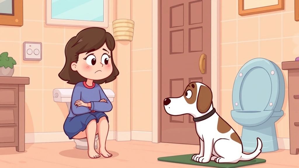 dog peeing blood - Cartoon illustration of a concerned dog owner looking at their dog during a bath