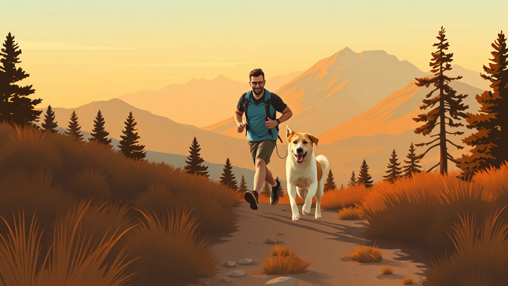 dog running -
Dog and owner running together on trail with moun