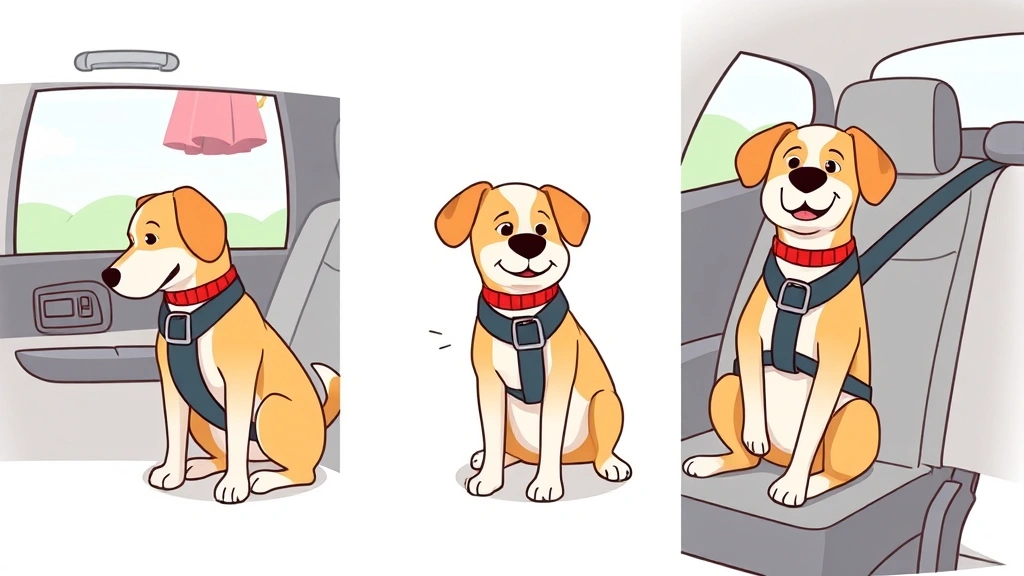 dog seat belt -
Playful cartoon illustration of a dog gradually acclimating to a seat belt &#82