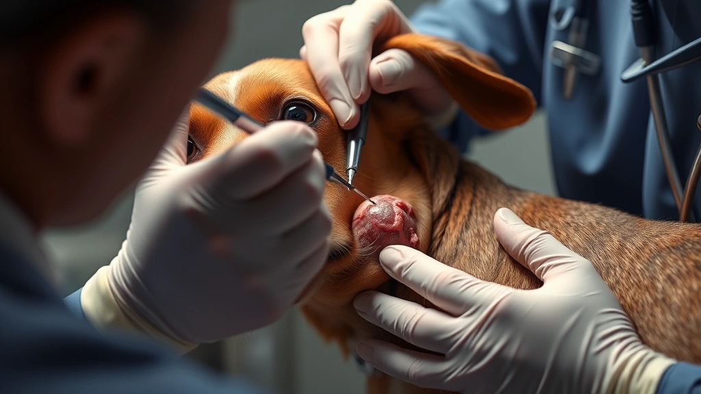 dog skin cancer -
Photorealistic image of a veterinarian performing a skin biopsy or fine needle 