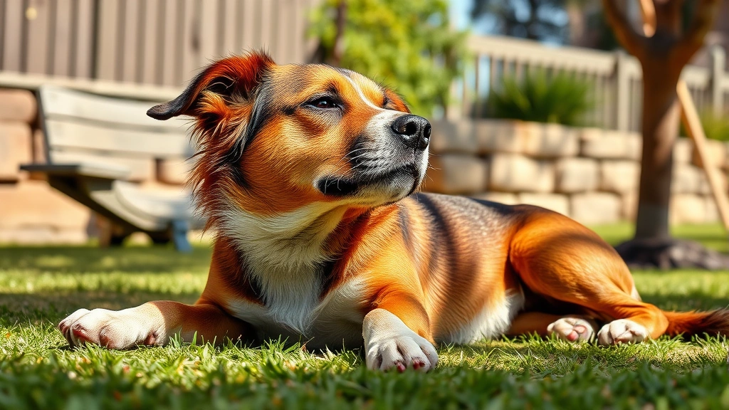 dog skin cancer -
Photorealistic image of a dog relaxing outdoors in shade, demonstrating sun pro