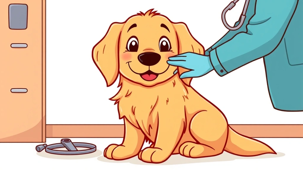 dog skin tag - Cartoon illustration of a friendly golden retriever with a small skin tag visibl