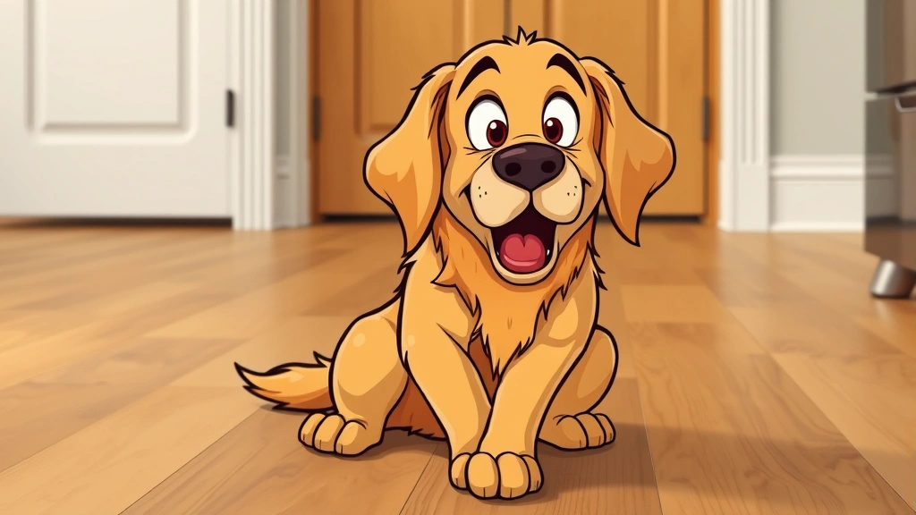 funny dog videos - A playful golden retriever with an exaggerated surprised expression, sitting on