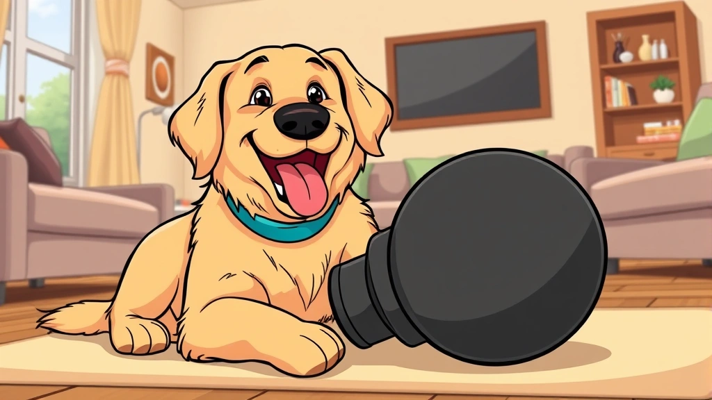 indestructible dog toy - Cartoon illustration of a happy golden retriever playing with a durable black ru