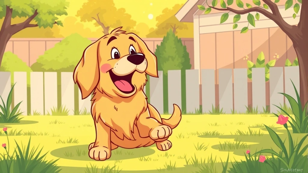 lepto vaccine for dogs - Cartoon illustration of a happy golden retriever playing in a sunny backyard wit