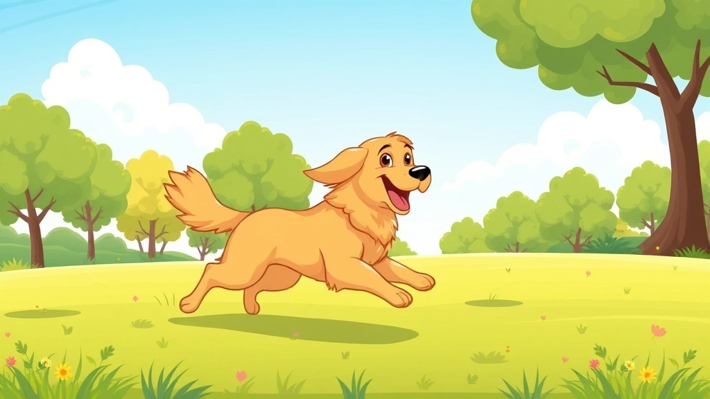 pain relief for dogs - Cartoon illustration of a happy golden retriever running and playing in a grassy