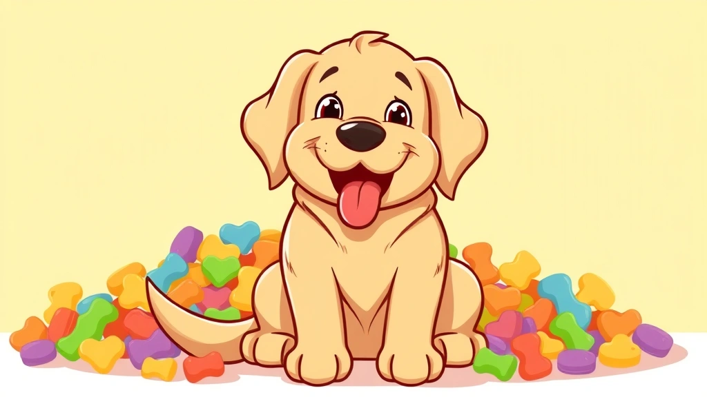 pill pockets for dogs - Cartoon illustration of a happy golden retriever with tongue out, sitting in fro