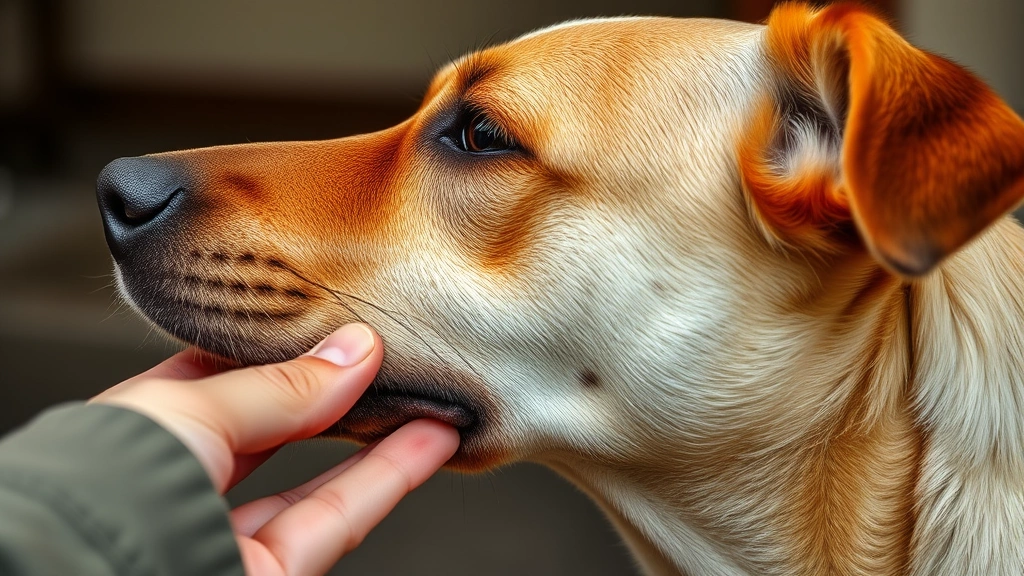 Side profile of a dog's face with visible cheek glands rubbing against person's hand, photorealistic detail showing natural canine communication