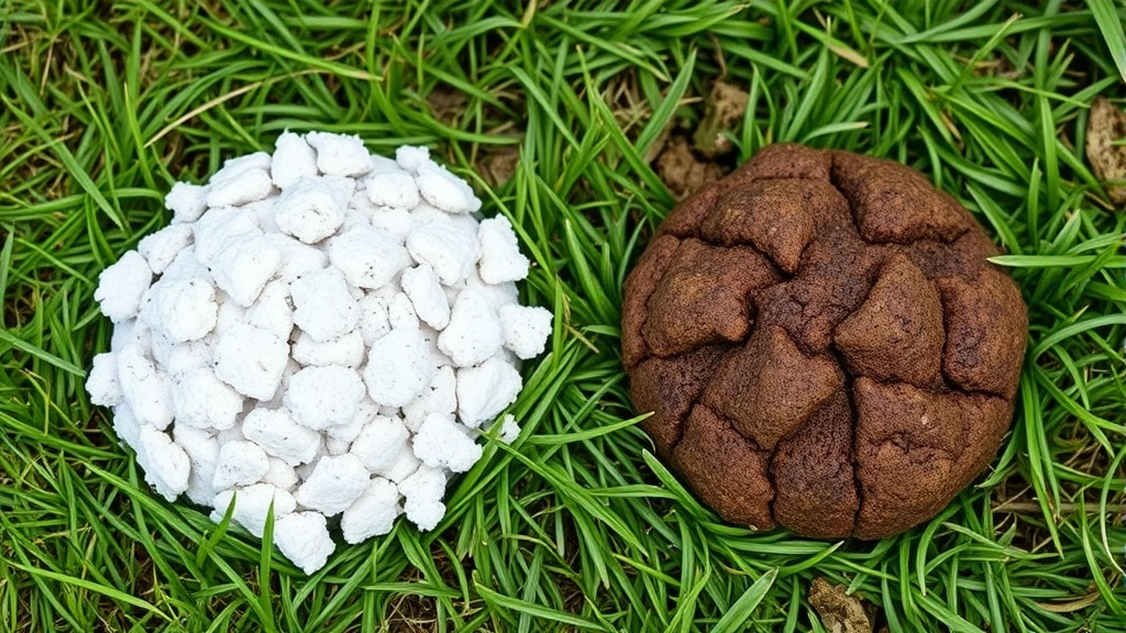 Healthy brown dog stool on grass next to white poop, side-by-side comparison, outdoor natural lighting, clear contrast showing normal coloration
