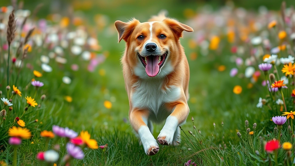 allergy season supplements -
Photorealistic image of a happy, healthy-looking dog with a shiny coat running