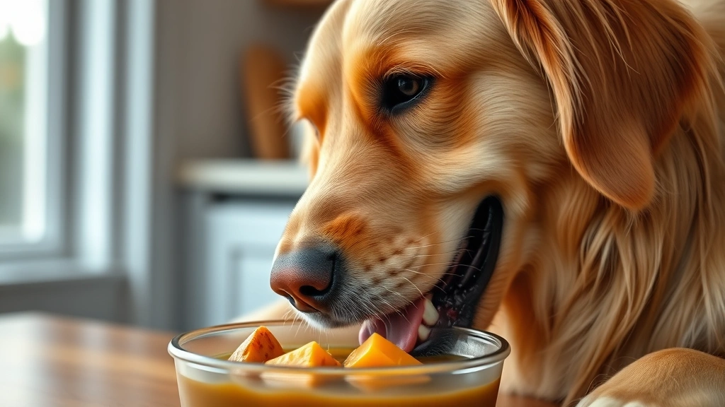 anti-inflammatory foods for pets -
Photorealistic close-up of a happy senior golden retriever eating from a bowl c
