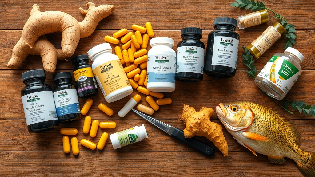arthritis prevention supplements -
Photorealistic overhead view of various pet supplement bottles and capsules arr