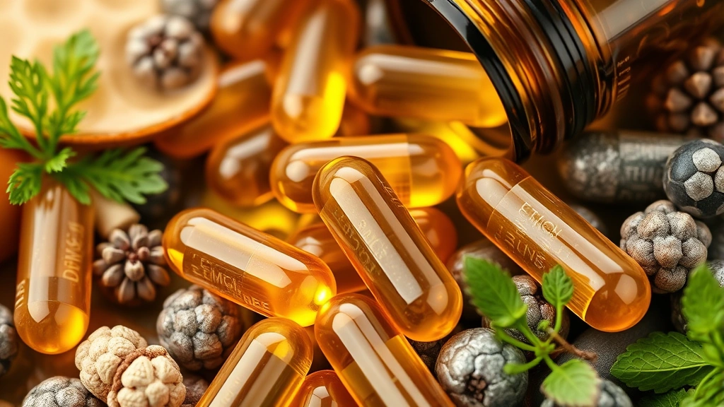 behavioral support supplements -
Photorealistic close-up of natural supplement ingredients including omega-3 fis