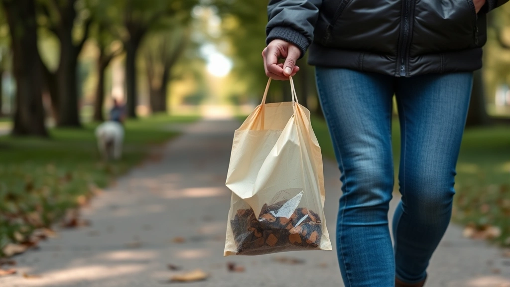 biodegradable pet waste bags -
Photorealistic image of a dog owner’s hand holding an open biodegradable 