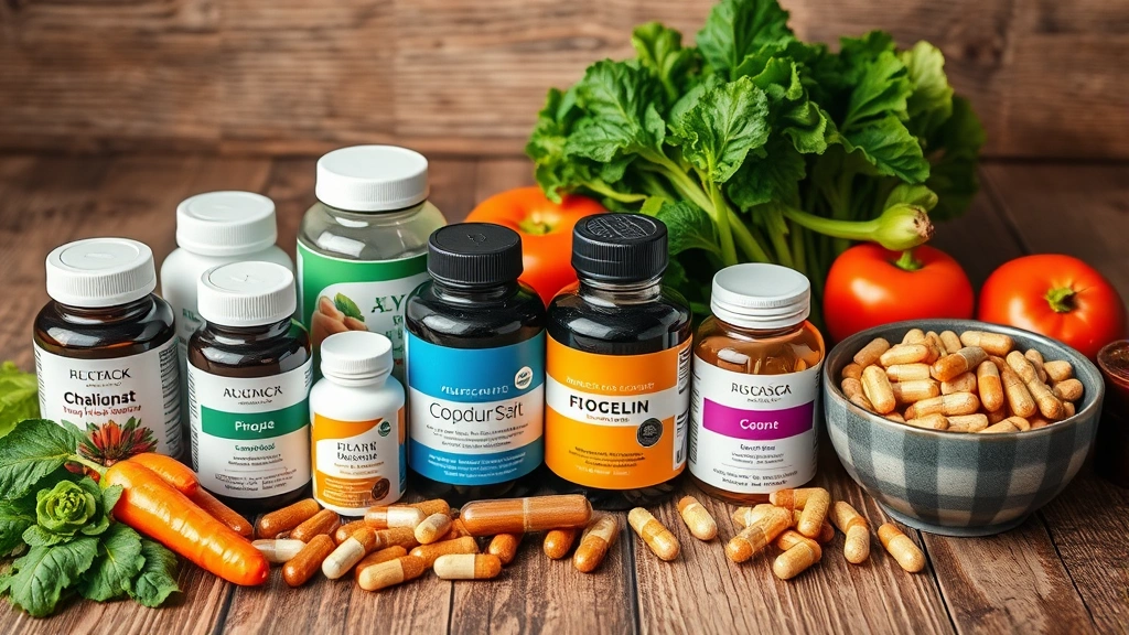 bone health supplements -
Photorealistic image of various pet supplement bottles and capsules arranged on