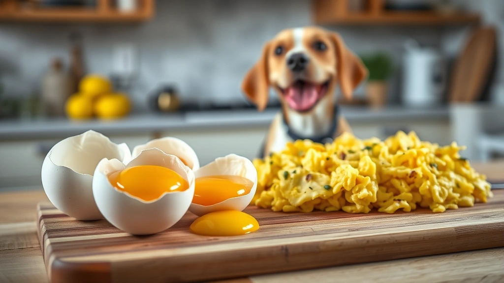 can dogs eat eggs -
Photorealistic close-up of cracked raw eggs and cooked scrambled eggs on a cutt