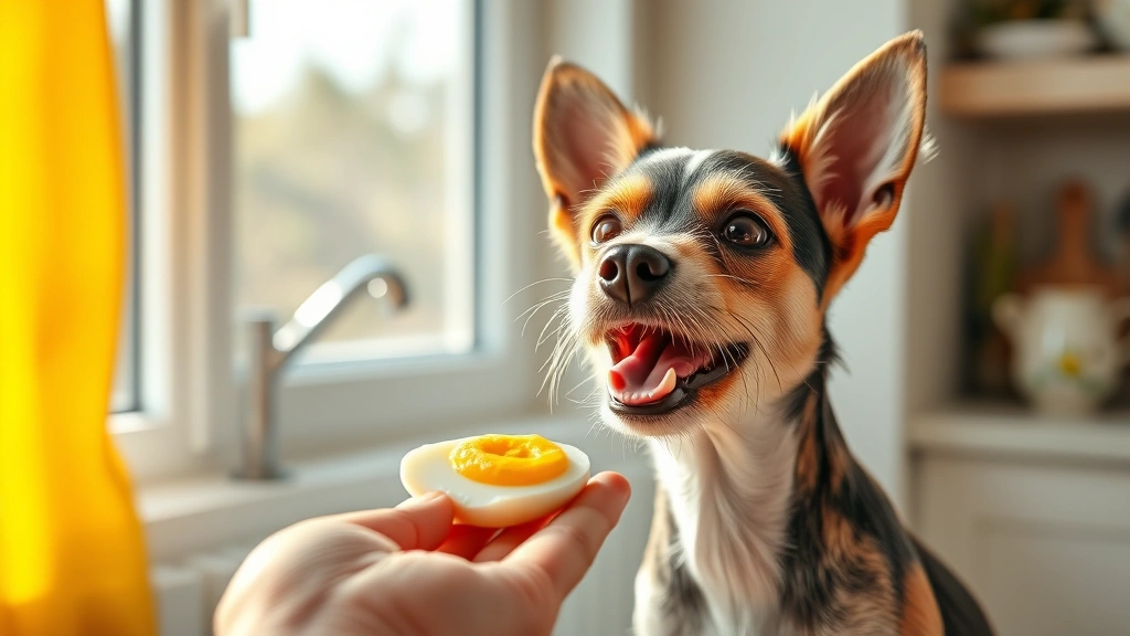 can dogs eat eggs -
Photorealistic small terrier looking excited at a hand holding a piece of hard-