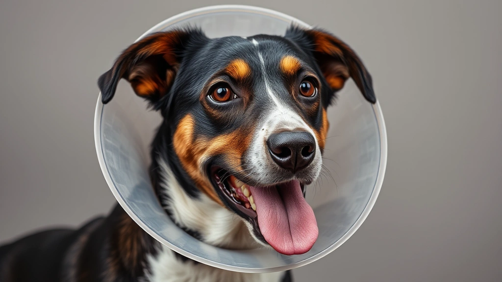 can i put neosporin on my dog -
Photorealistic photo of a dog wearing an Elizabethan cone collar