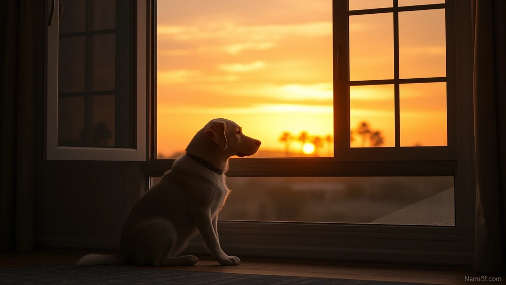 can you give dogs melatonin -
Photorealistic image of a calm dog sitting next to an open window at sunset, re