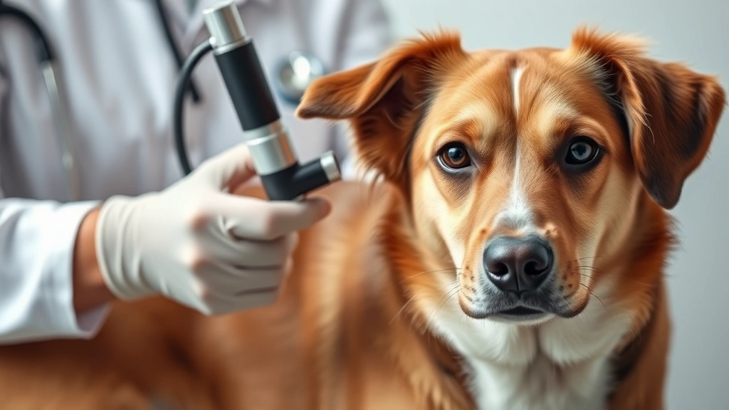 can you use cat shampoo for dogs -
Photorealistic image of a veterinarian examining a dog’s skin with a derm
