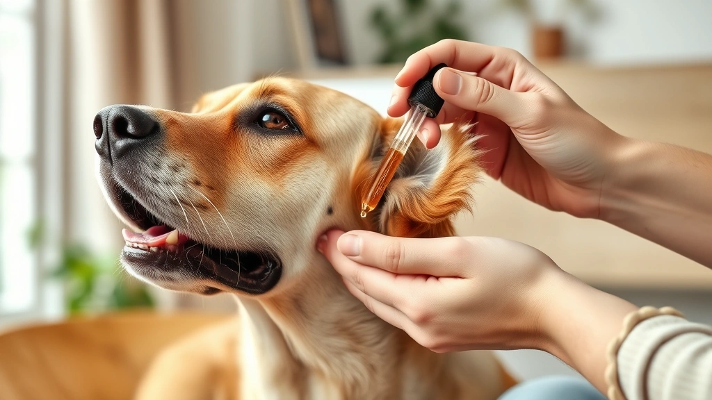 candida in dogs ear -
Photorealistic image of dog owner applying apple cider vinegar ear rinse to the
