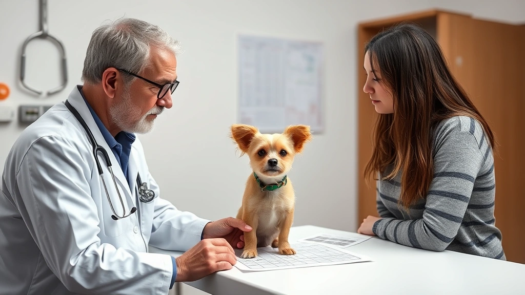 cardiac support feeding schedule -
Photorealistic image of a veterinarian consulting with a pet owner while review
