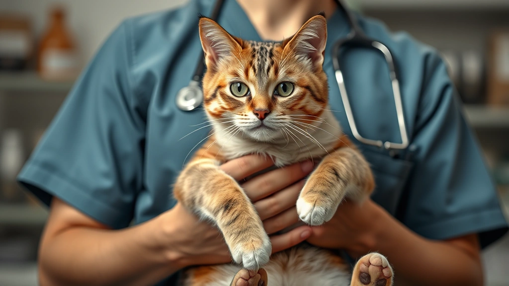 cat food portions -
Photorealistic image of a veterinarian holding a healthy-weight cat