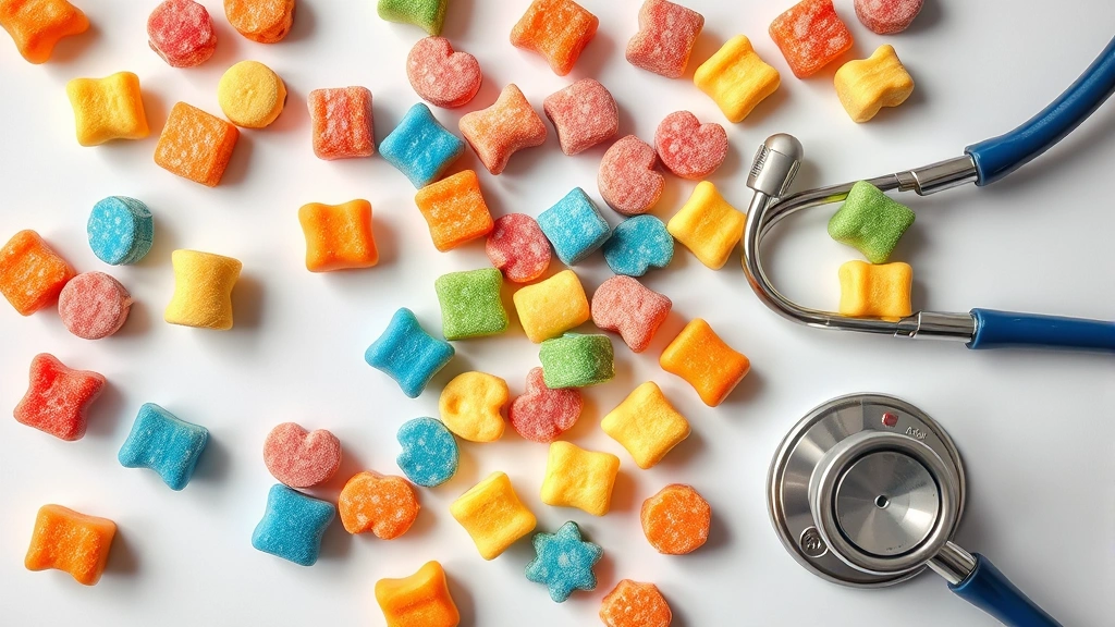 chewable joint supplements -
Photorealistic overhead flat-lay of various colorful chewable joint supplement 