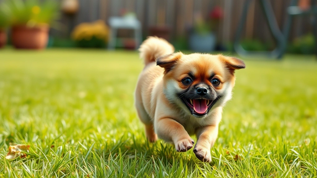 chug dog -
Photorealistic image of a playful chug dog running through a grassy backyard
