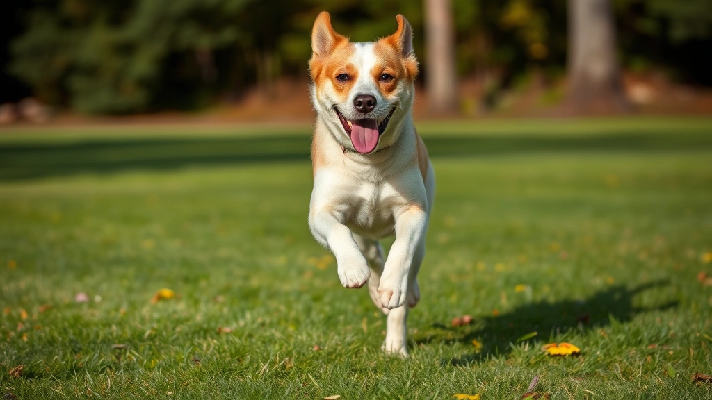 chug dog -
mid-stride with tongue out
